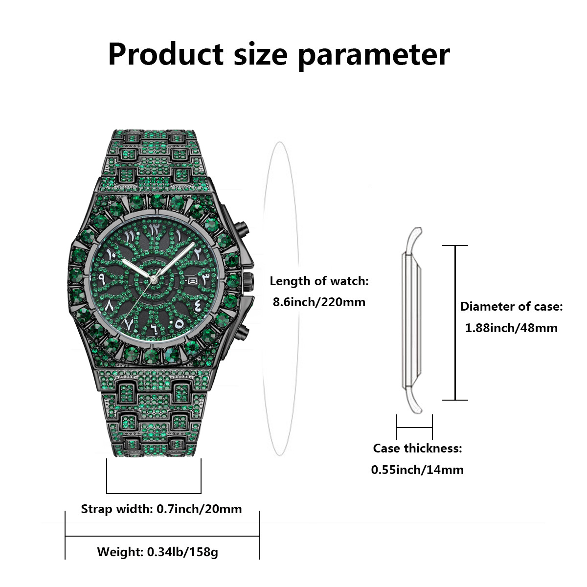 Hip Hop Green Ice Wristwatch M - Jewelry And Watches Luxury Brand 评论和价格