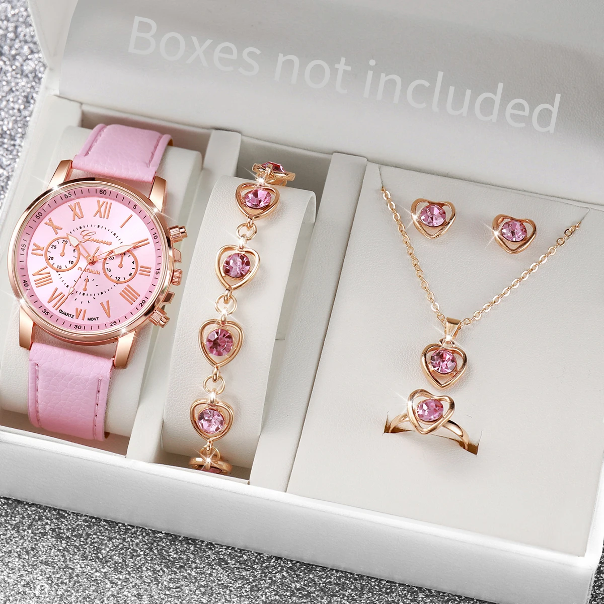 AAA5Pcs Pink Heart Crystal Wat - Mystery Jewelry Jar Watches 评论和价格